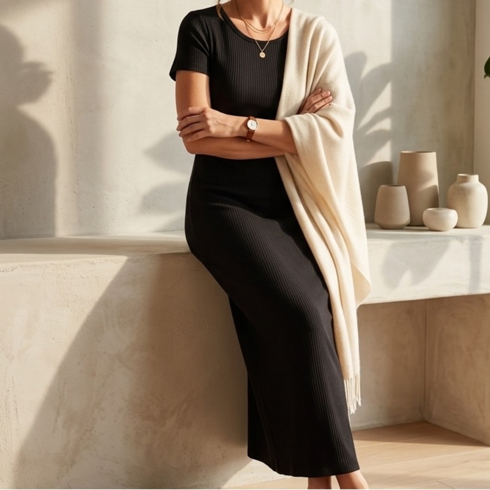 Ribbed Black T-Shirt Dress